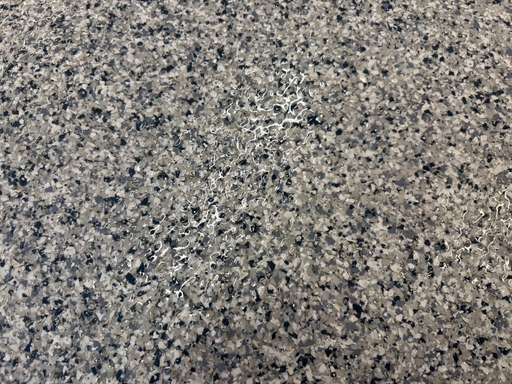 After coating: polished flake blend close-up.