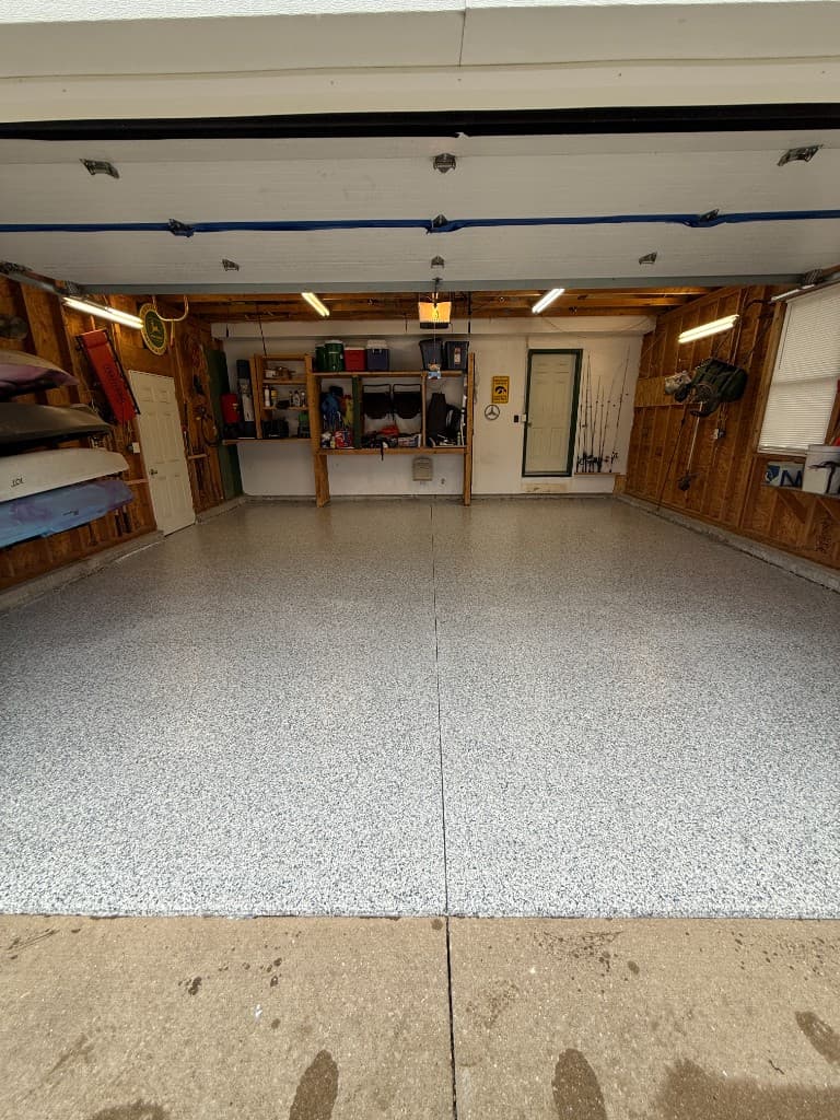 After coating: complete garage transformation.
